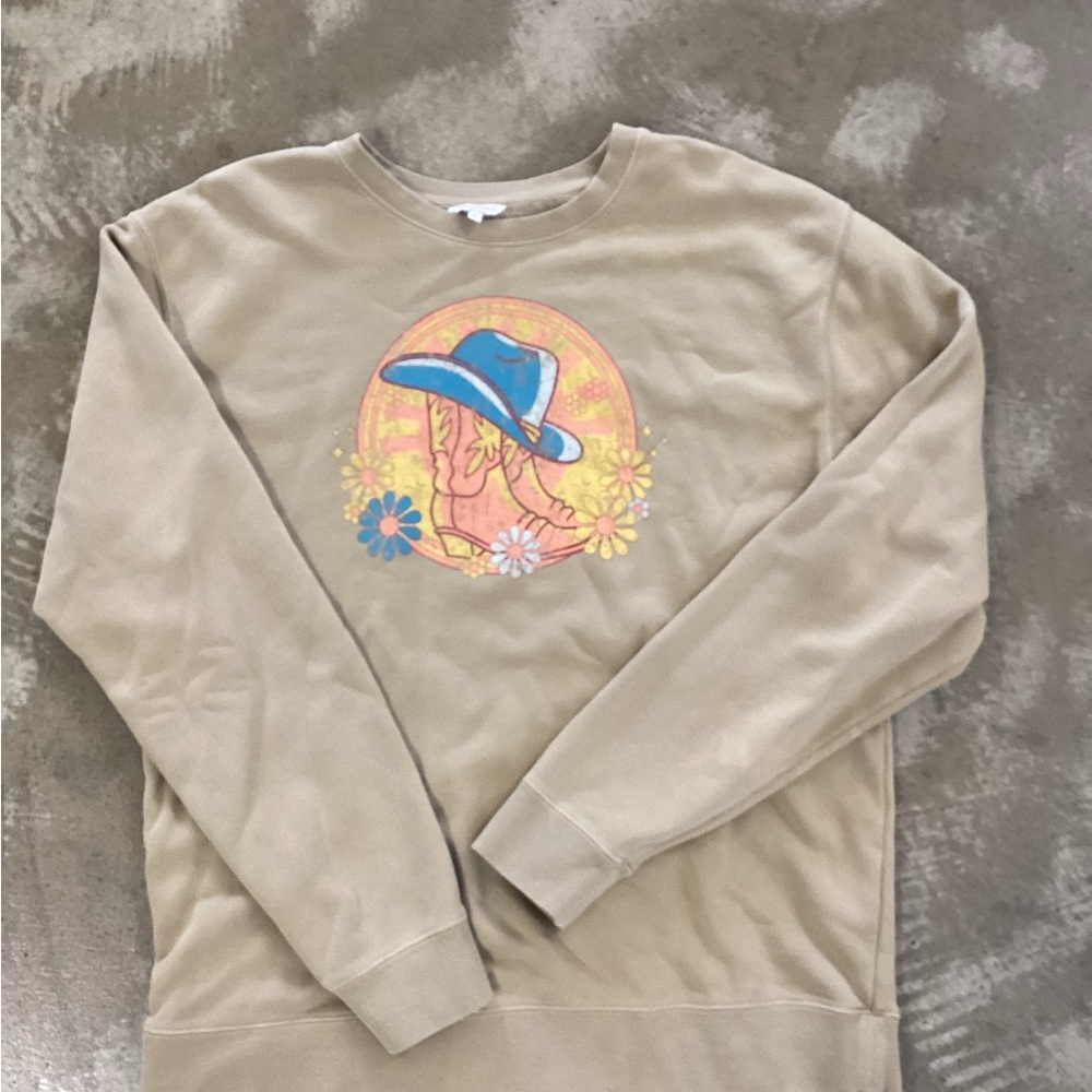 Naughty Monkey Tan Sweater with Blue Hat Graphic